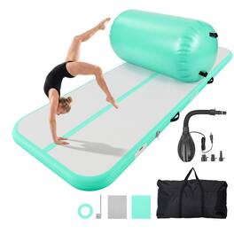 VEVOR - Inflatable Gymnastics Air Mat with Air Barrel 10 ft Training Mats, 4 inches Thick Sturdy Tumble Track with Electric Pump - Mint Green