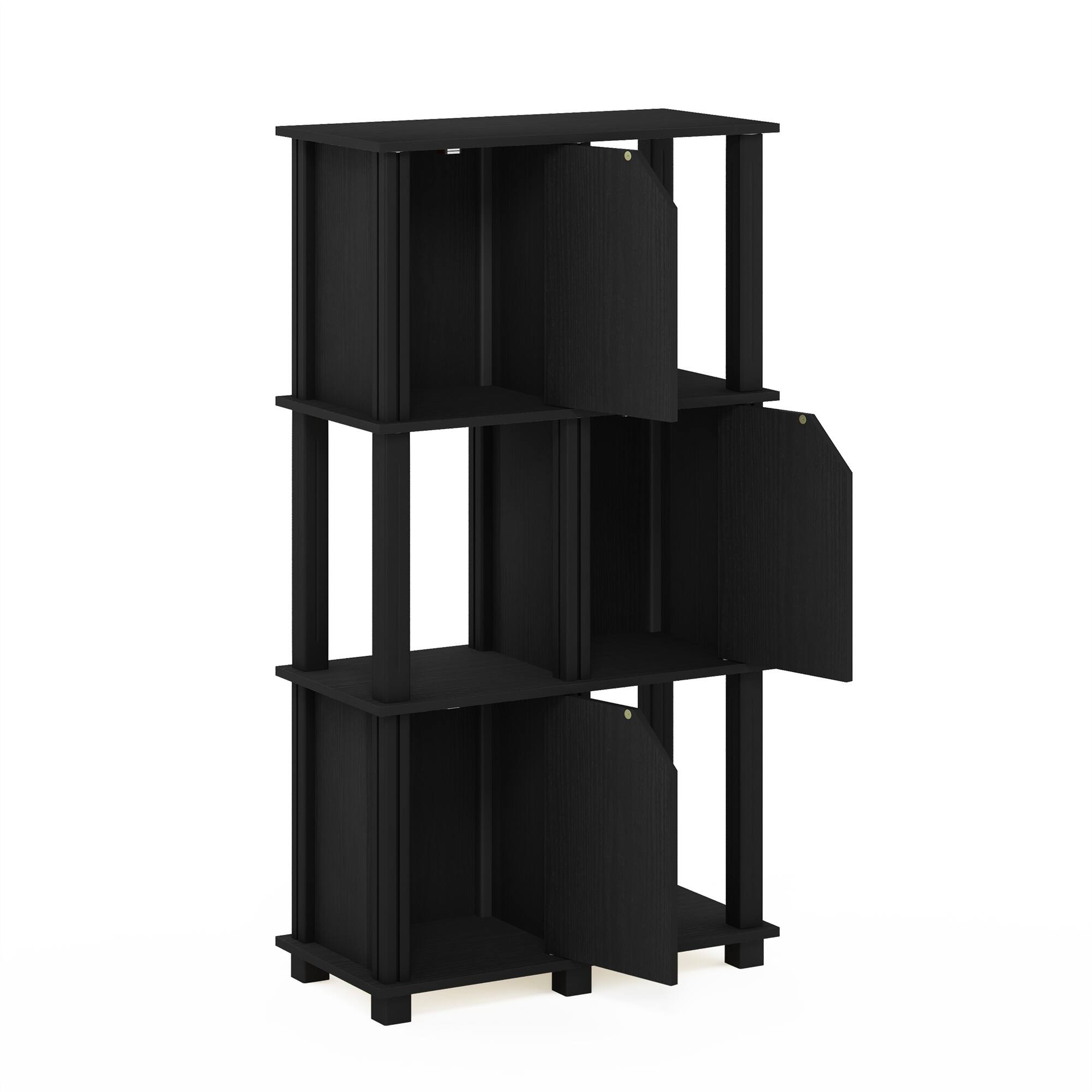 Alt View 3. Furinno - Brahms 4-Tier Storage Shelf with 3 Doors, Black Oak/Black - Black Oak/Black.