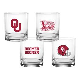 Indigo Falls - Oklahoma Sooners 4-Pack Collector's 14oz. Rocks Glass Set - Multicolor