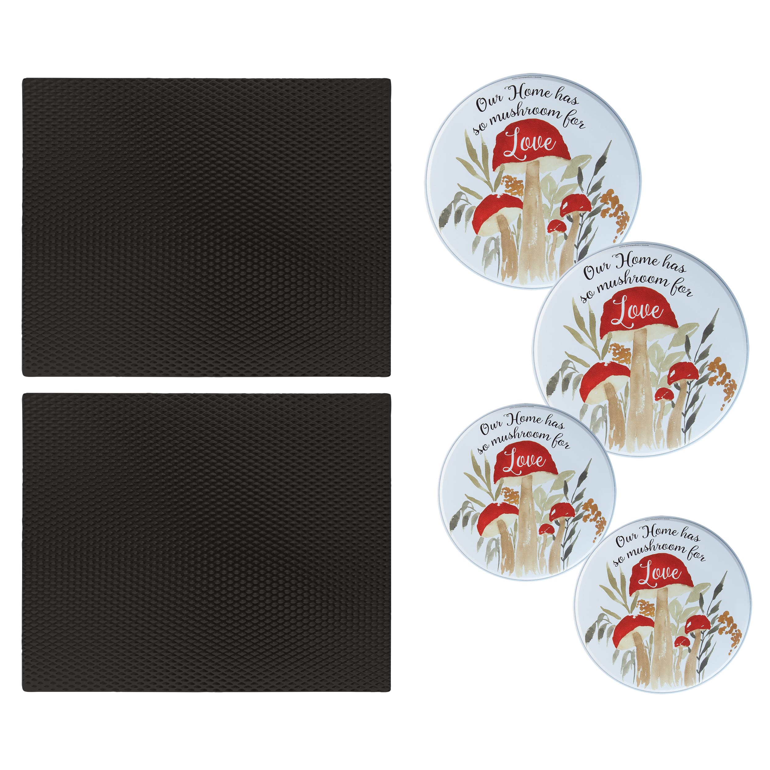 Range Kleen - 6-Piece 2-pack 14 x 17-inch Black Matte Counter Mats and 4-pk Mushroom Love Burner Covers