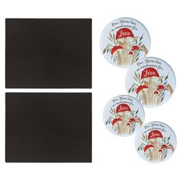 Range Kleen - 6-Piece 2-pack 14 x 17-inch Black Matte Counter Mats and 4-pk Mushroom Love Burner Covers