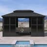 PURPLE LEAF - Sunroom Outdoor Hardtop Gazebo Gray Aluminum Frame Galvanized Steel Double Roof All-Weather Screen House - 10' X 15'
