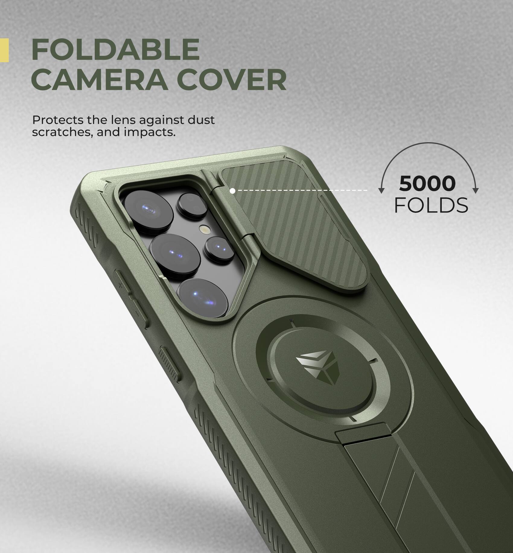 FOLDABLE CAMERA COVER
Protects the lens against dust scratches, and impacts.
5000 FOLDS