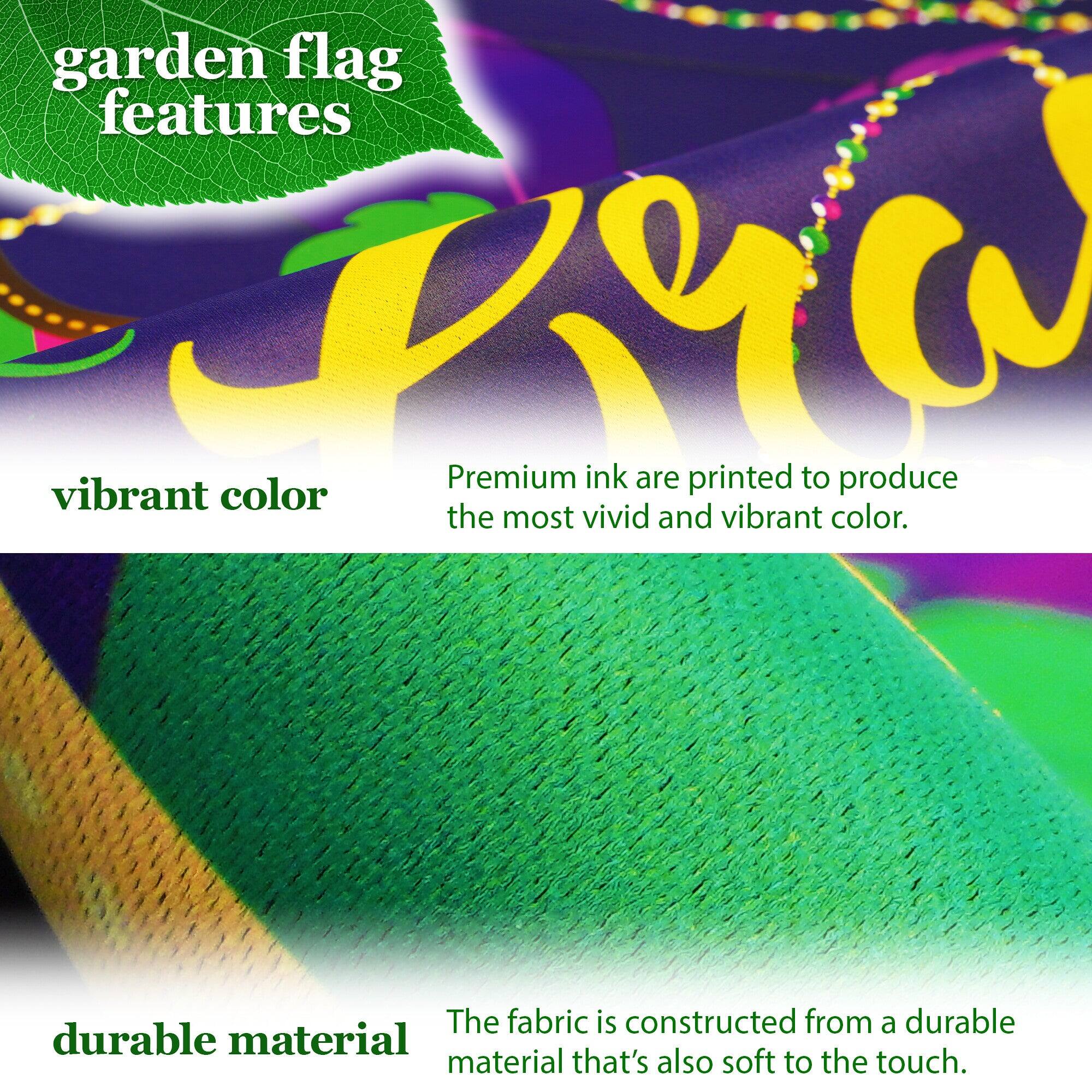 garden flag features

vibrant color  
Premium ink are printed to produce the most vivid and vibrant color.

durable material  
The fabric is constructed from a durable material that's also soft to the touch.