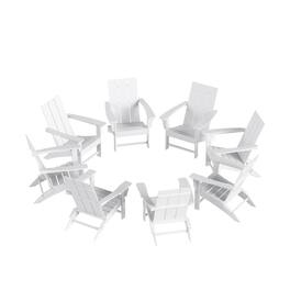 WestinTrends - Ashore 8-Piece Modern Poly Folding Adirondack Chair Set - White