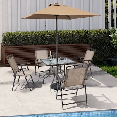 Alt View 5. Crestlive Products - Crestlive Products 6pc Patio Dining Set Steel Square Table 4pc Stationary Chairs Umbrella Included - Beige-6PC.