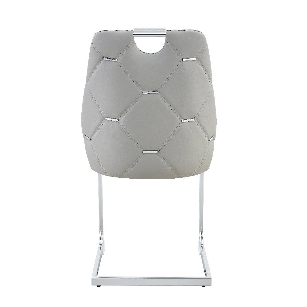 Alt View 6. Loheer - Loheer Light Gray Faux Leather Dining Chairs Set of 2, High Back Upholstered Chairs with Silver Ring - Light Gray.
