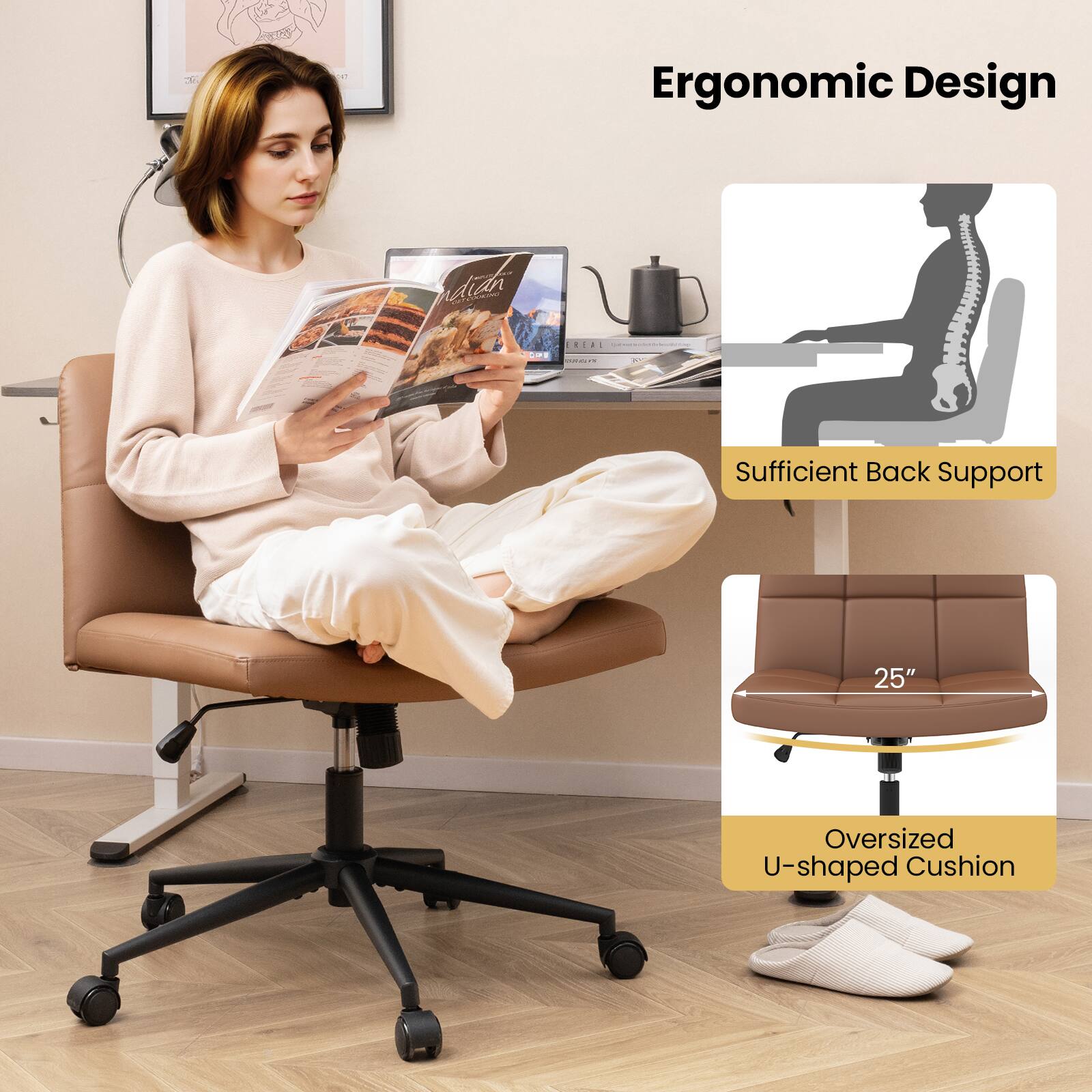 Ergonomic Design: Sufficient Back Support 25" Oversized U-shaped Cushion