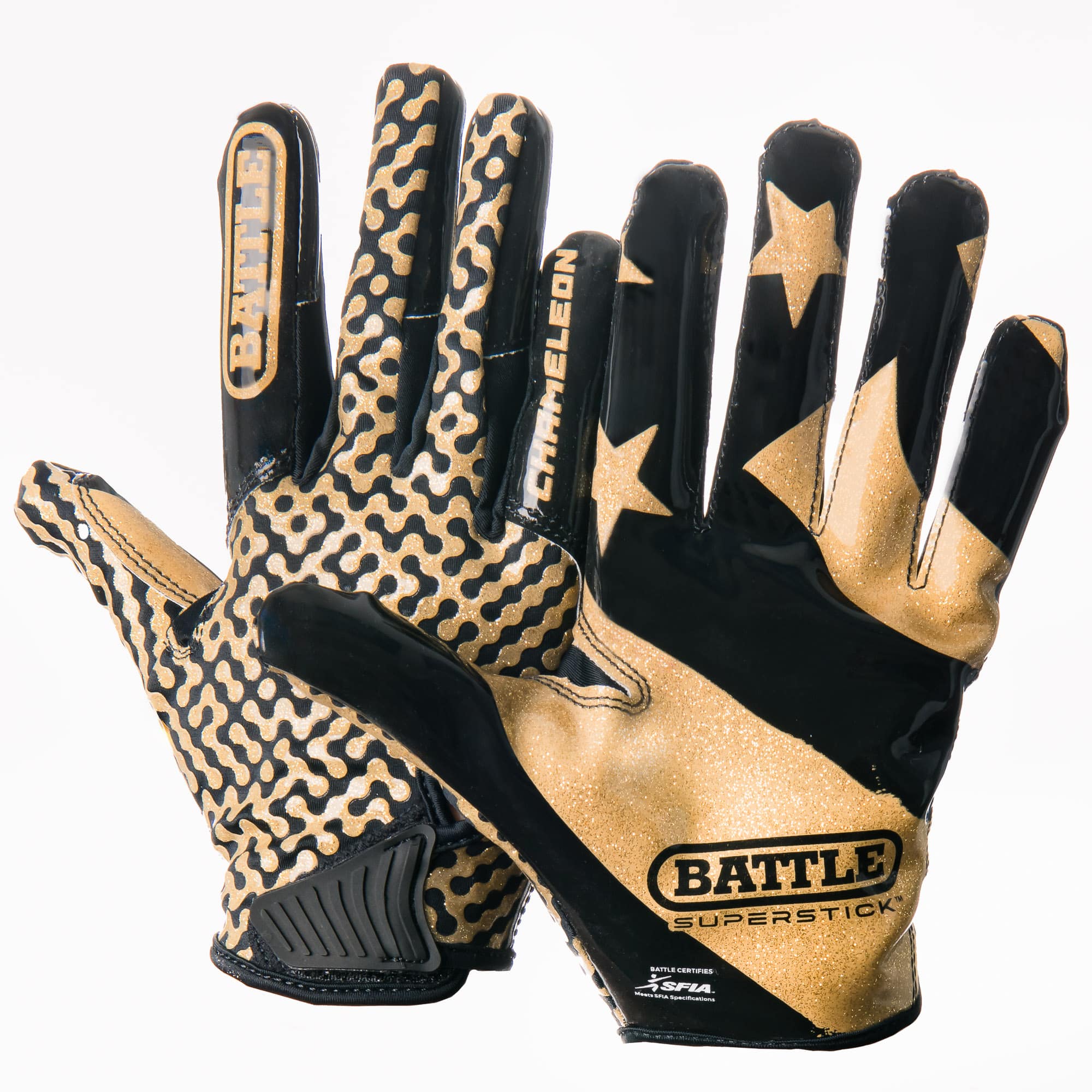 Battle Sports - Adult "USA Flag" Chameleon Receiver Football Glove - Small - Black/Gold