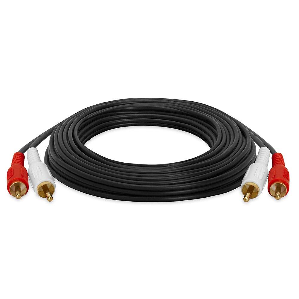 Angle. Cmple.com - 2 RCA to 2 RCA Cable 25ft Black Male to Male Gold-Plated Stereo Audio Cord - Black.