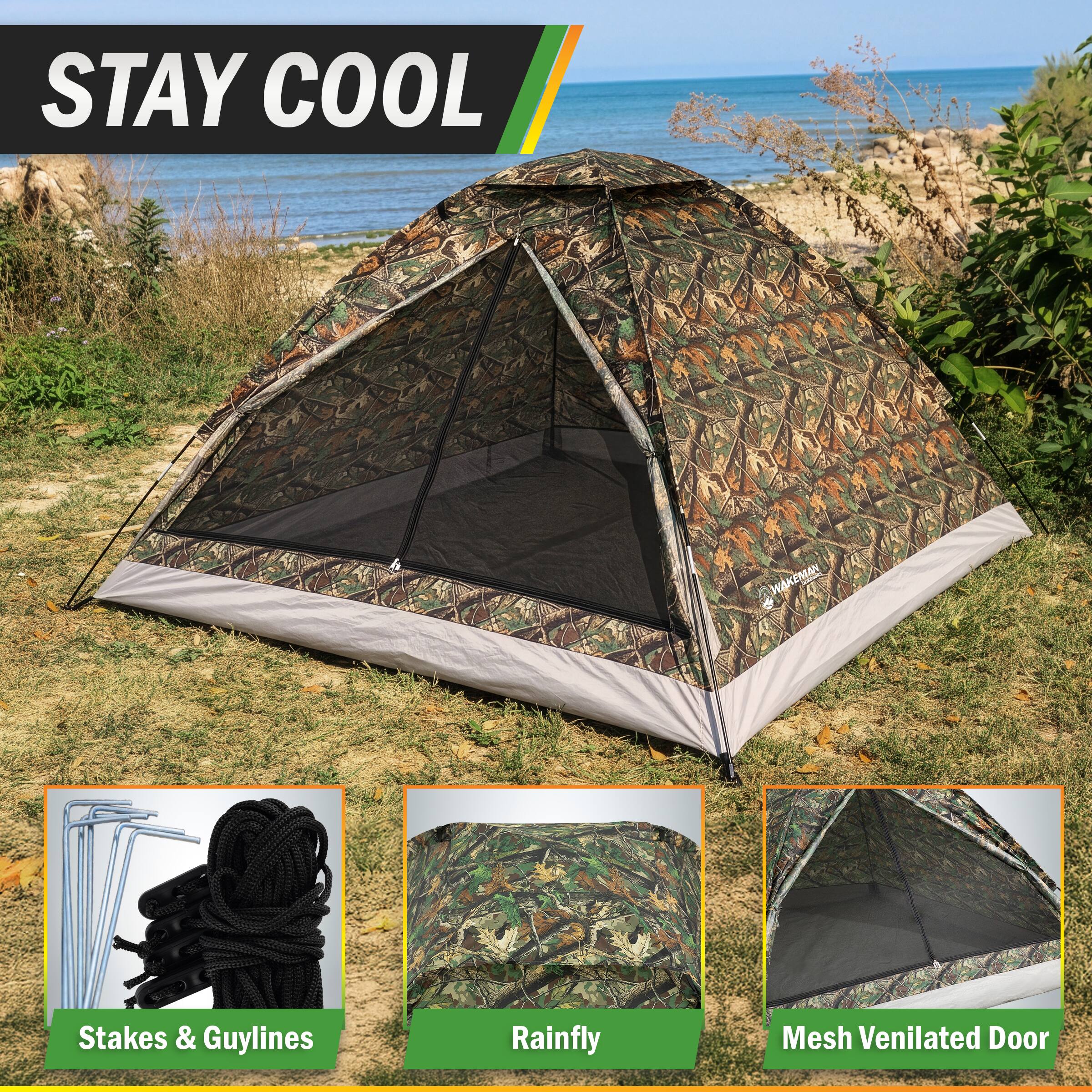 STAY COOL

Stakes & Guylines

Rainfly

Mesh Ventilated Door