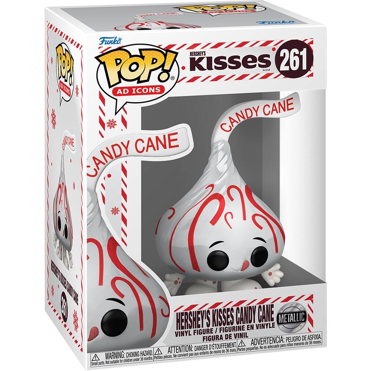 Funko POP!  
AD ICONS  

HERSHEY'S KISSES brand  
261  

CANDY CANE  

HERSHEY'S KISSES CANDY CANE  
METALLIC  
VINYL FIGURE / FIGURINE EN VINYLE / FIGURA DE VINIL  

WARNING: CHOKING HAZARD  
ATTENTION: PELIGRO DE ASFIXIA  
ADVERTENCIA: PELIGRO DE ASFIXIA  
Small parts. Not suitable for children under 36 months.  
Peligres petits. Ne convient pas aux enfants de moins de 36 mois.  
Peligro: Piezas pequeñas. No adecuado para niños menores de 36 meses.