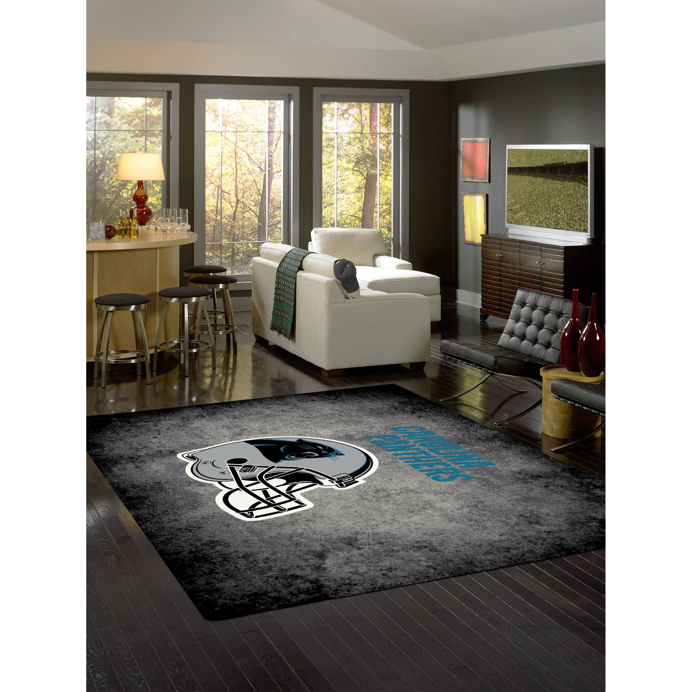 Alt View 1. Imperial - Carolina Panthers 3'10" x 5'4" Distressed Rug - Black.