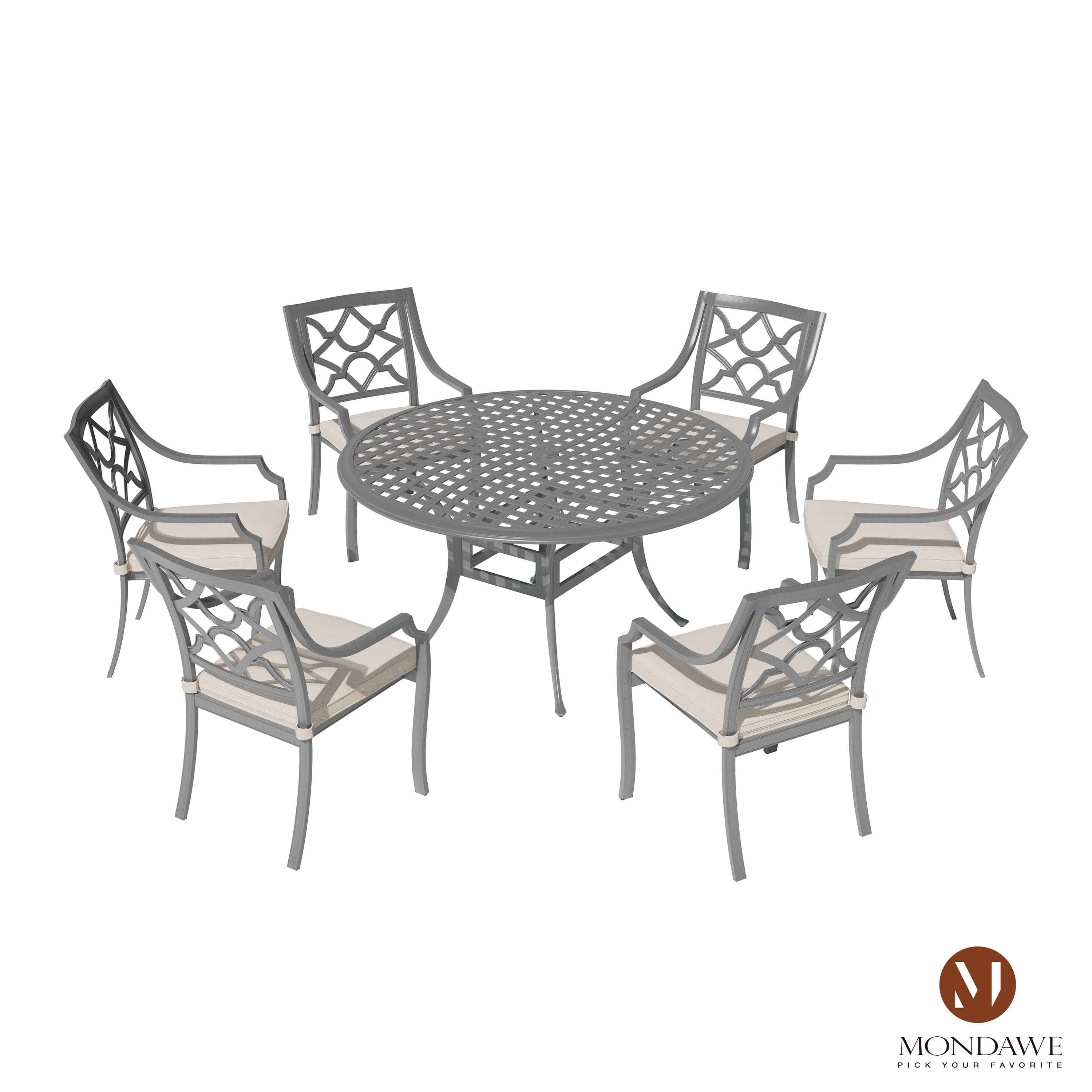 Mondawe - 7 Piece Outdoor Patio Dining Set - Black+Beige