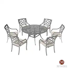 Mondawe - 7 Piece Outdoor Patio Dining Set - Black+Beige