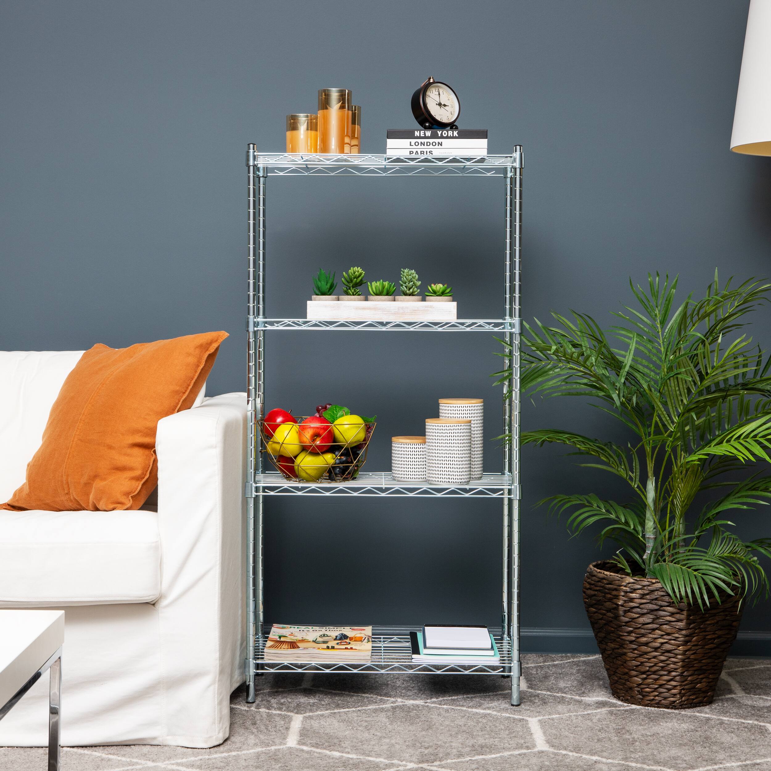 Alt View 14. Mind Reader - Storage Shelves, Garage Shelving, Storage Shelf, Pantry Org, Adjustable, Metal, 23.5"L x 11.75"W x 48"H - Silver.