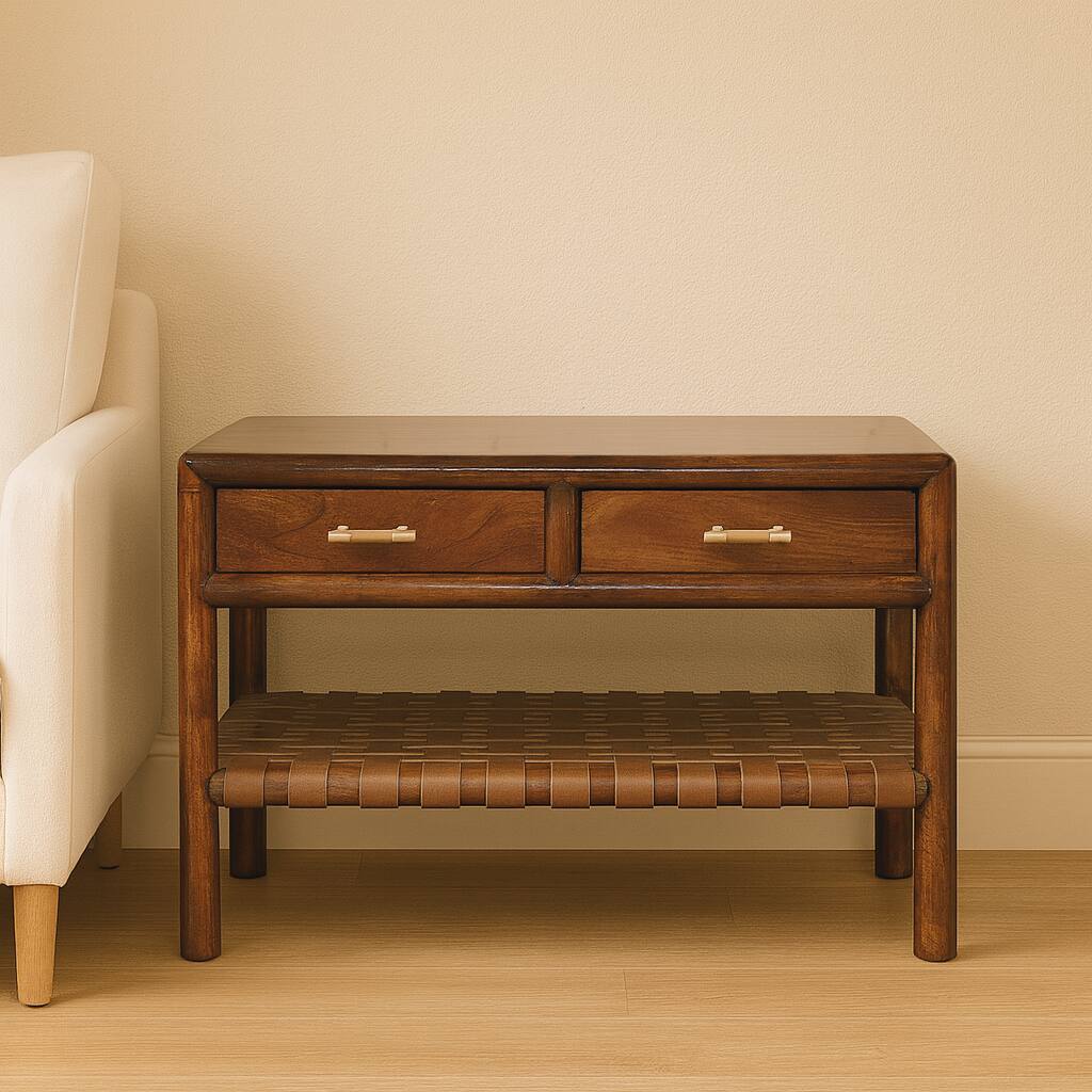 Angle. Artisan Furniture - Artisan Furniture Solid Wood Regency Woven Console Table, 4 Drawers, 1 Shelf, Brown - Brown.