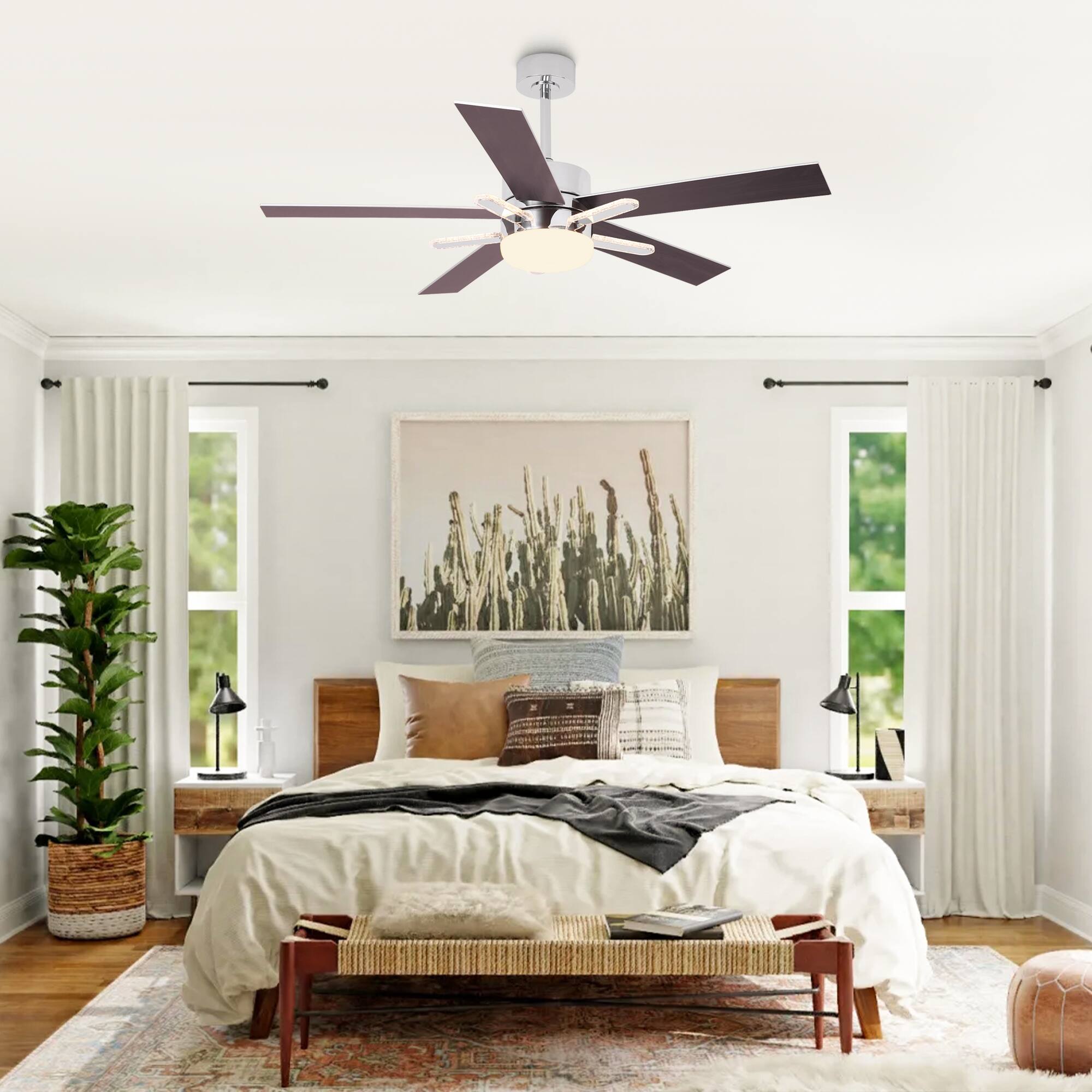 Angle. Parrot Uncle - 52" Chrome Modern 3CCT Integrated LED Ceiling Fan with 5 Acrylic Bars and Remote - Chrome.