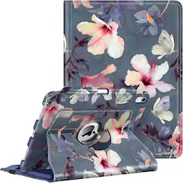 Fintie - Rotating Case for iPad (A16) 11-inch 2025 and iPad 10th Gen 10.9 inch 2022, 360° Swivel Stand Magnetic Shockproof Cover - Blooming Hibiscus