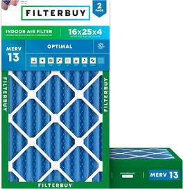 Filterbuy - 16x25x4 MERV 13 Smoke & Allergy Defense, Electrostatic Pleated HVAC AC Furnace Air Filters Replacement (2-Pack) - Blue