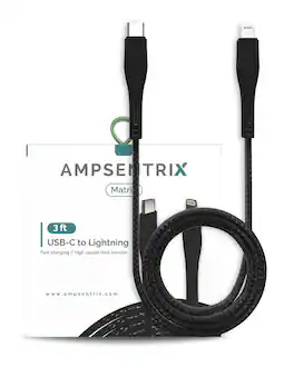 Ampsentrix - 3 ft Non-MFI Lightning To USB Type C Cable (Matrix) - Black