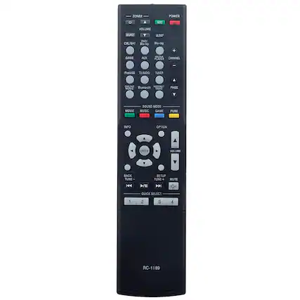 ZONE2
POWER
ECO
SLEEP
Blu-ray
MEDIA PLAYER
CHANNEL
TUNER
INTERNET RADIO
PAGE
MOVIE
MUSIC
SOUND MODE
GAME
PURE
INFO
OPTION
ENTER
VOLUME
BACK TUNE
TUNE
MUTE
QUICK SELECT
1
2
3
4
RC-1189