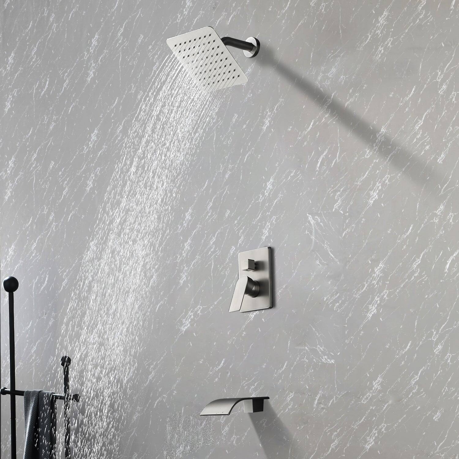 Alt View 7. Boyel Living - Single Handle 1 Spray Tub and Shower Faucet with 8 Inch Square Fixed Shower in Brushed Nickel Valve Included - Brushed Nickel.