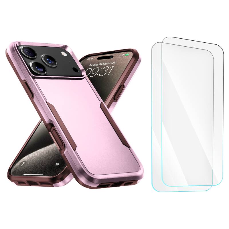 Entronix - iPhone 17 Pro Bundle - Soft-Touch Dual-Layer Case with 2 Clear Screen Protectors - Pink