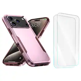 Entronix - iPhone 17 Pro Bundle - Soft-Touch Dual-Layer Case with 2 Clear Screen Protectors - Pink
