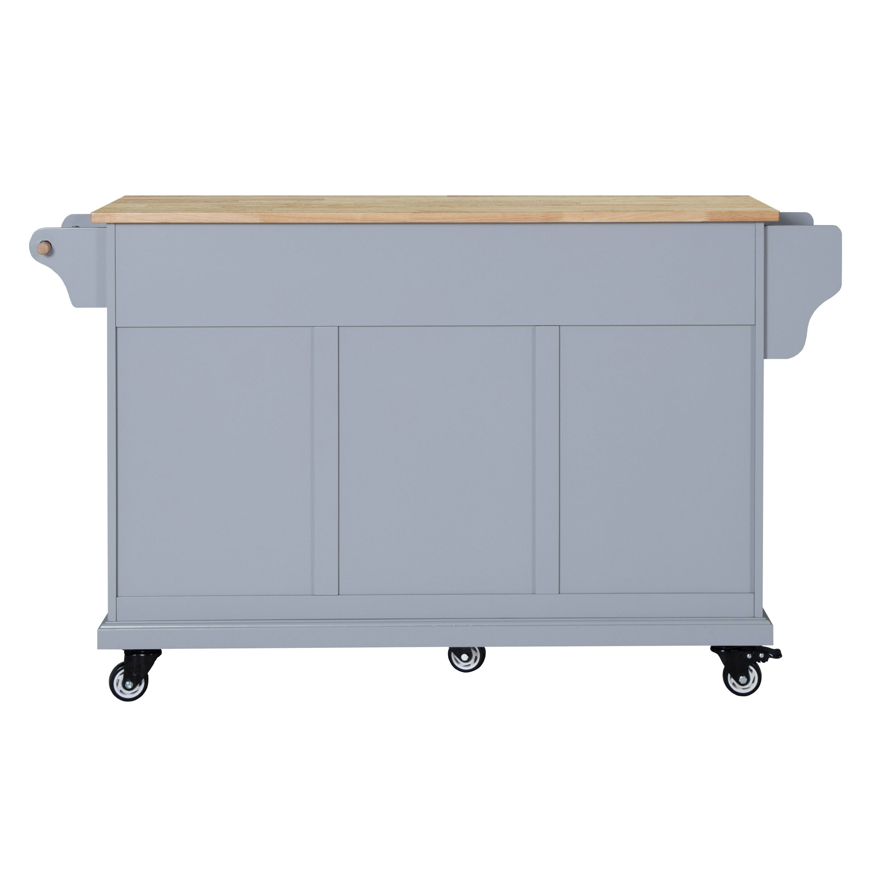 Alt View 1. Spaco - Spaco Kitchen Island Cart with Rubber Wood Top, 5 Wheels, Storage Cabinet,2 Storage Drawer for Dining Room Kitchen - Grey.