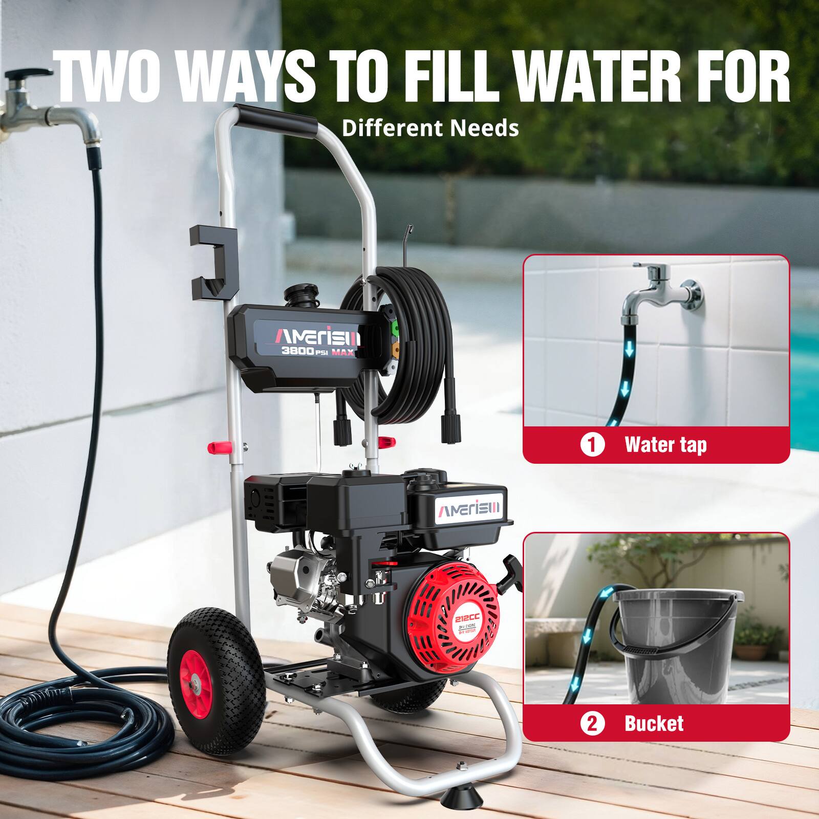 TWO WAYS TO FILL WATER FOR Different Needs

1. Water tap
2. Bucket
