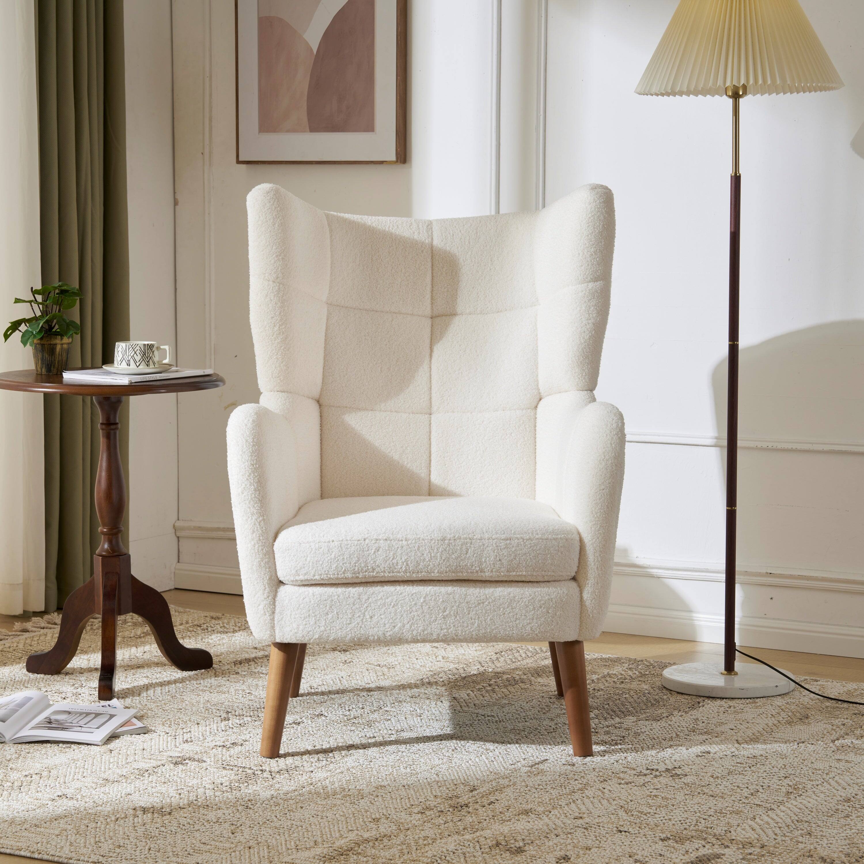 Alt View 8. Boyel Living - 41 in. H Back Thickened Upholstered Teddy Wool Chair with Birch Wood Legs in White - White.
