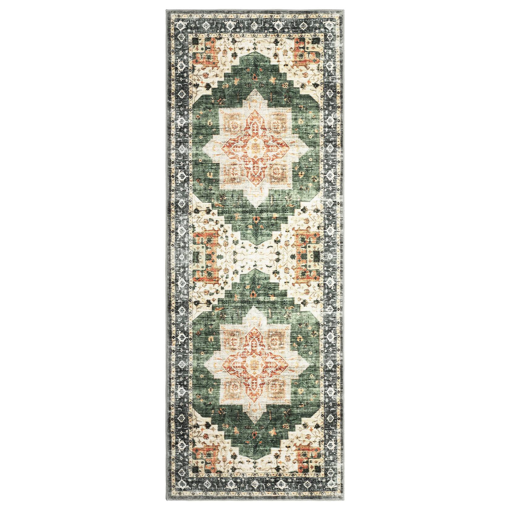 Front. GAOMON - Medallion Area Rug Machine Washable Low Pile Pet Friendly Foldable Floor Cover for Living Room Bathroom - Green.