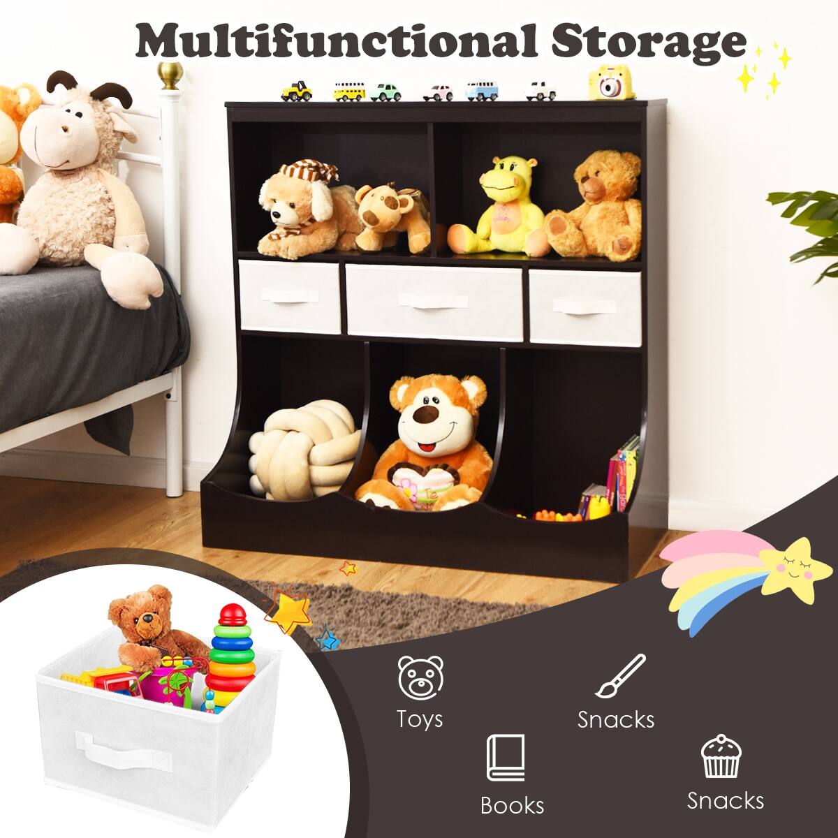 Multifunctional Storage

Toys  
Books  
Snacks  
Snacks