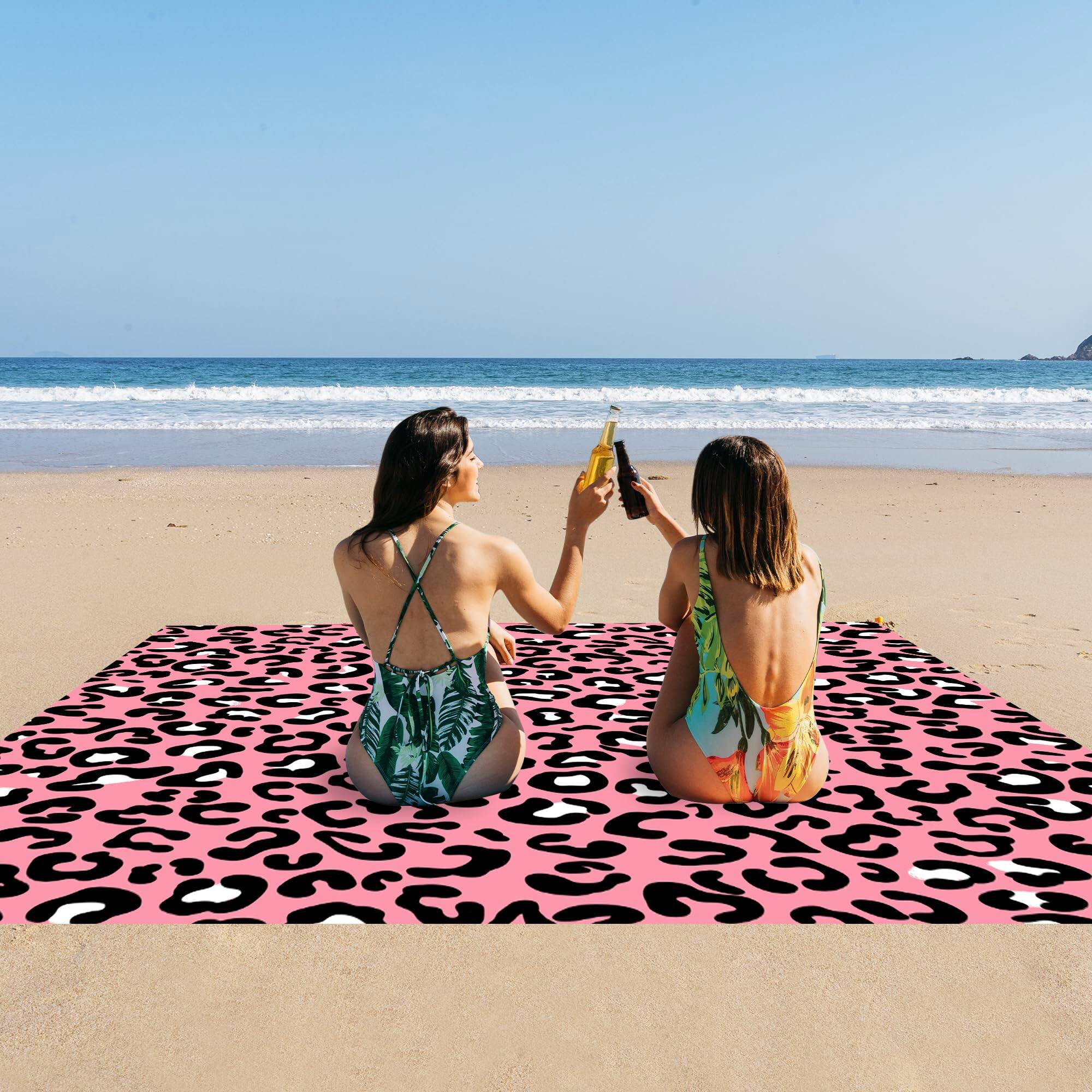Alt View 1. Reds Spade - Sandproof Waterproof Beach Blanket Large Picnic Mat For 4-6 Adults Lightweight Compact Quick Dry With Stake... - Tiger Stripes-6.6x6.6 FT (1～4 Person).