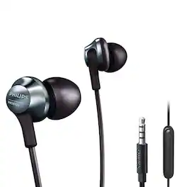 Philips - Wired Earbuds With Microphone, Hi-Res Audio, 3.5mm Jack, Aluminum Build, 3 Extra Eartips (PRO6105BK) - Black