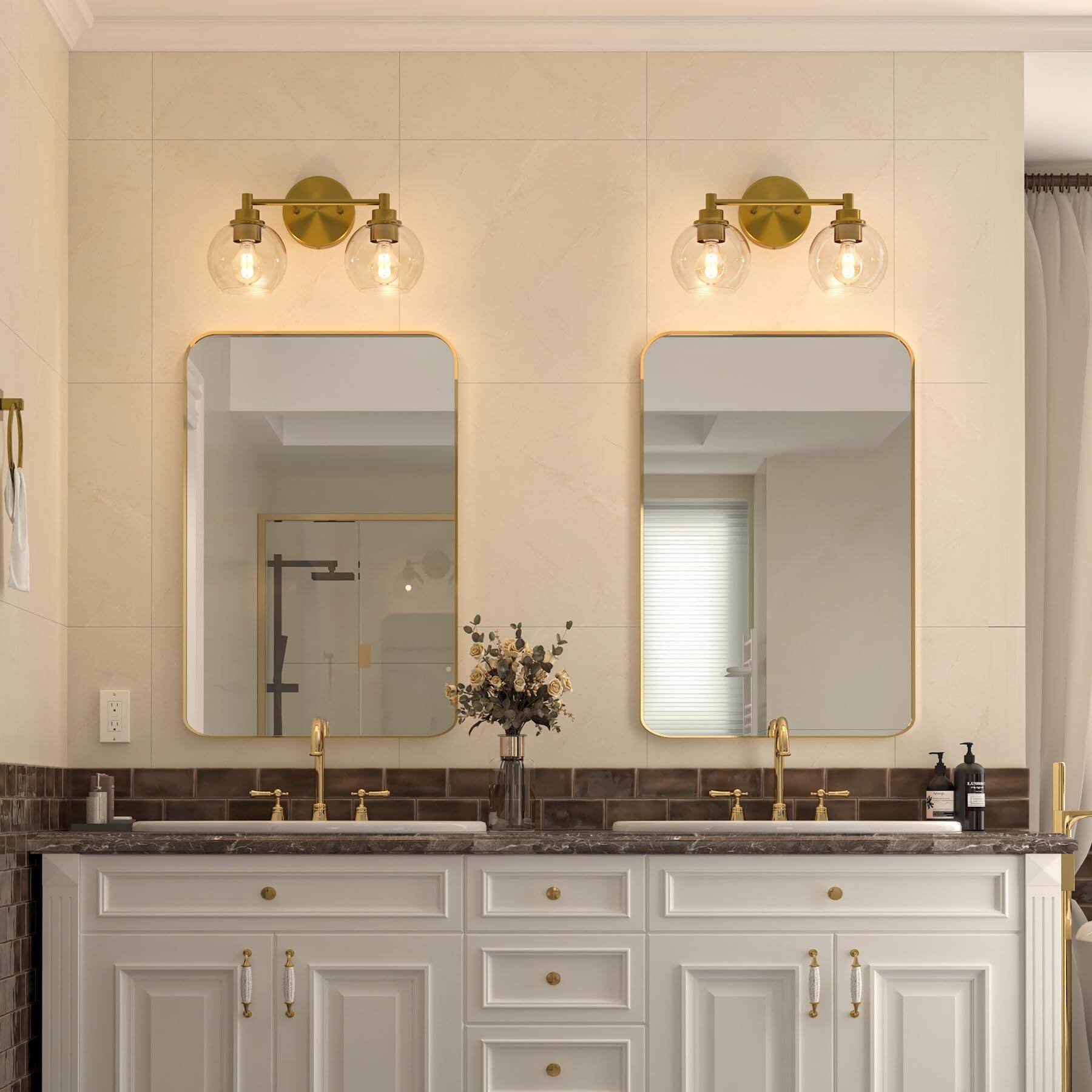 Alt View 3. Dazzling Pops - Bathroom Light Fixtures Vanity With Globe Glass Shades E Sockets Lights Over Mirror For Bedroom Hallway Liv - Gold 4-Light.