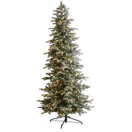 BreeBe - 8.5’ Slim Flocked Nova Scotia Spruce Christmas Tree - White, Green