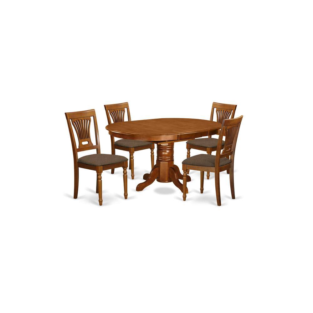 Left. East West Furniture - AVPL5-SBR-C 5 Pc set Avon offering Leaf and 4 Fabric Kitchen Chairs in Saddle Brown - Saddle Brown.