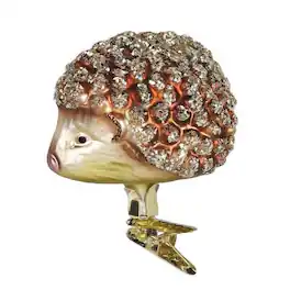Inge Glas - Hedgehog German Mouth Blown Glass Clip On Christmas Ornament FREE BOX - Brown
