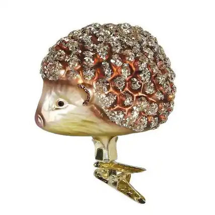 Front. Inge Glas - Inge Glas Hedgehog German Mouth Blown Glass Clip On Christmas Ornament FREE BOX - Brown.