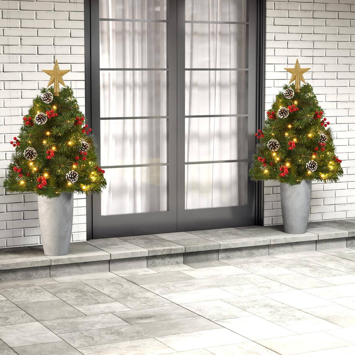 Alt View 2. Skar Audio - Christmas Trees With Led Lights Outdoor Prelit Artificial Tree Pine Cones & Berries For Porch - White.