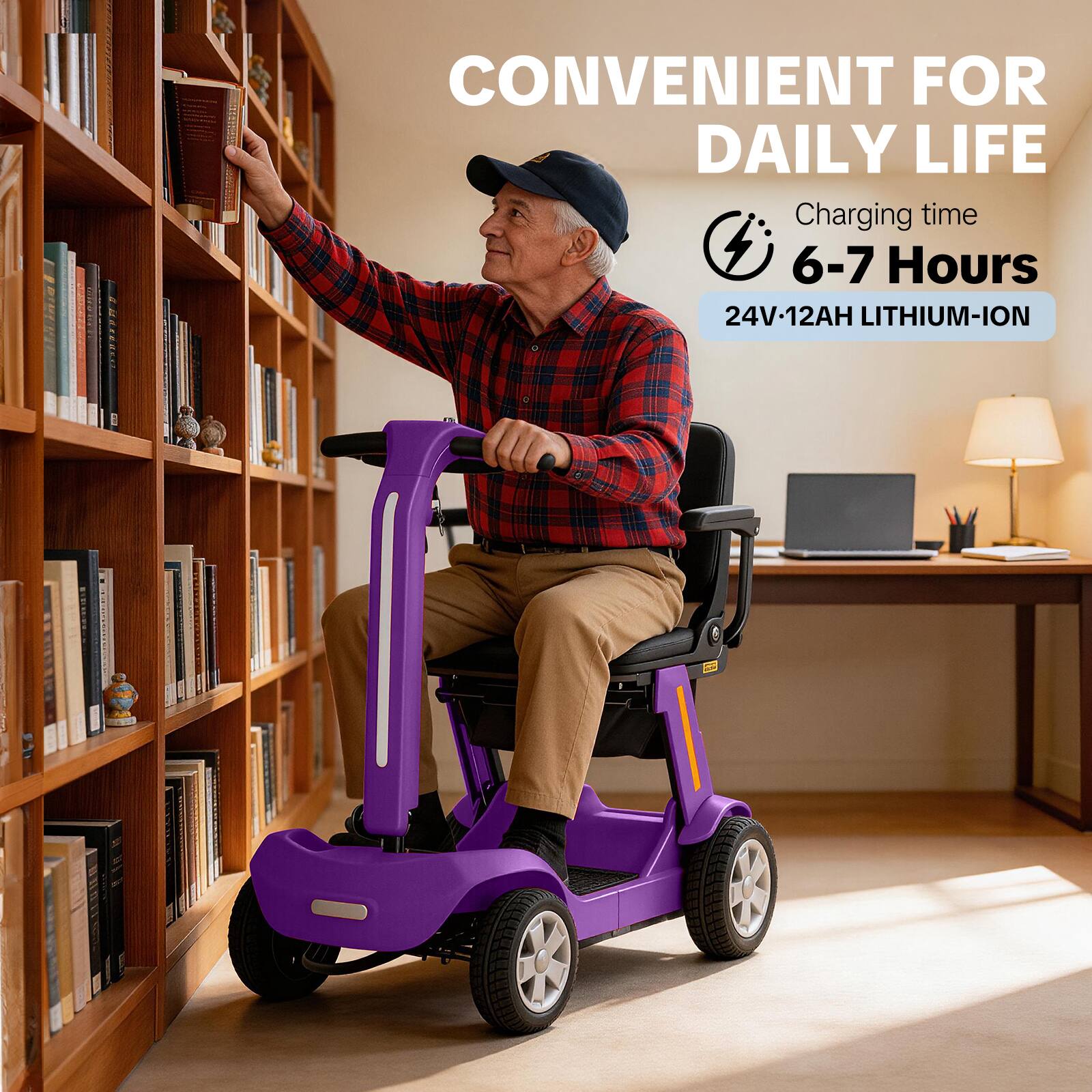 CONVENIENT FOR DAILY LIFE  
Charging time: 6-7 Hours  
24V-12AH LITHIUM-ION