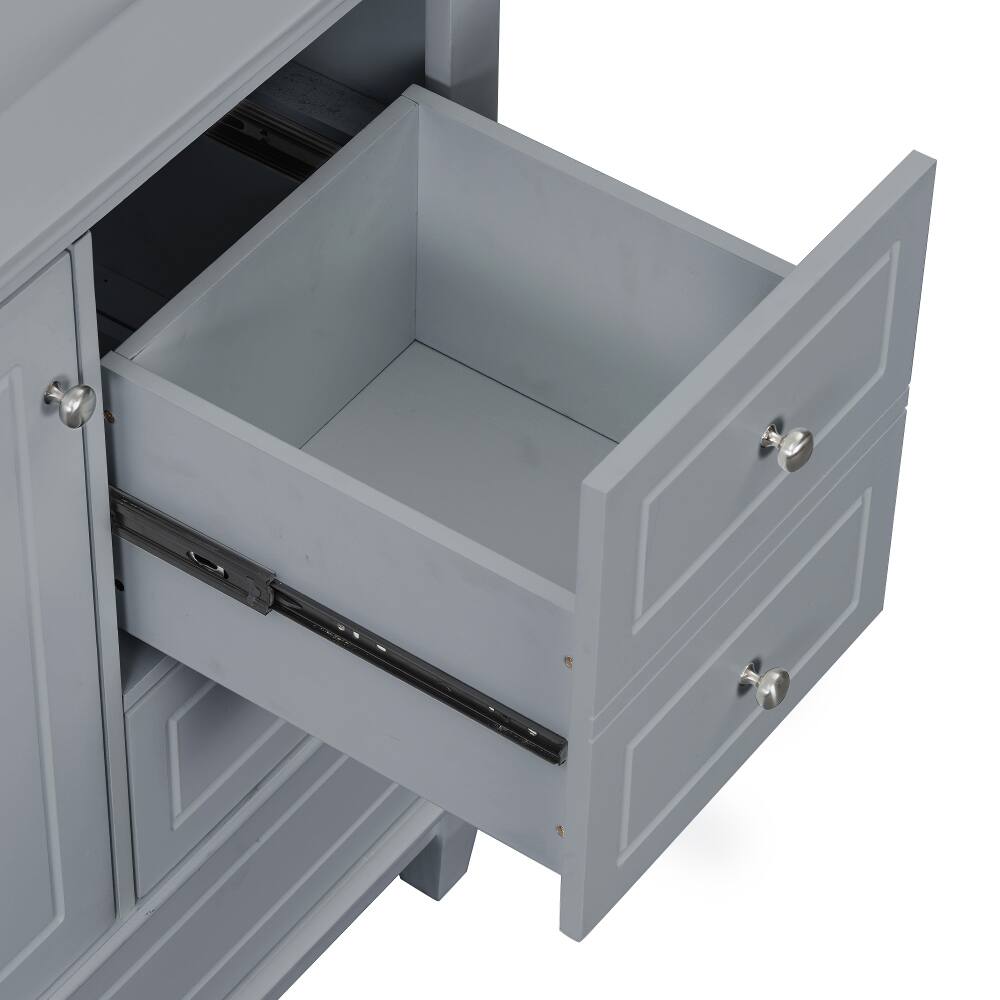 Left. Loheer - Loheer 36 inch bathroom vanity with ceramic sink top, gray freestanding vanity, 3 drawers and cabinet - Gray.