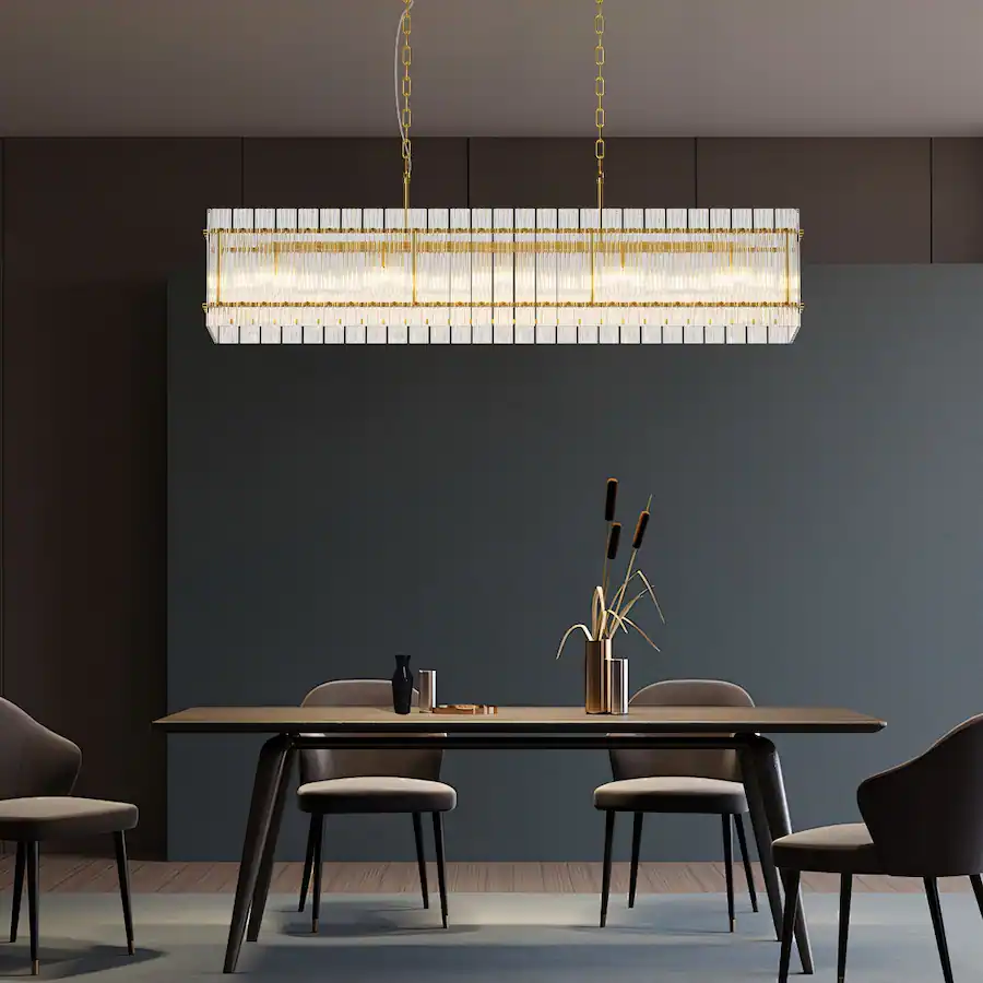 Rectangular Crystal Light Loheer Modern Gold Rectangular Chandelier Crystal Glass Pendant Light ...