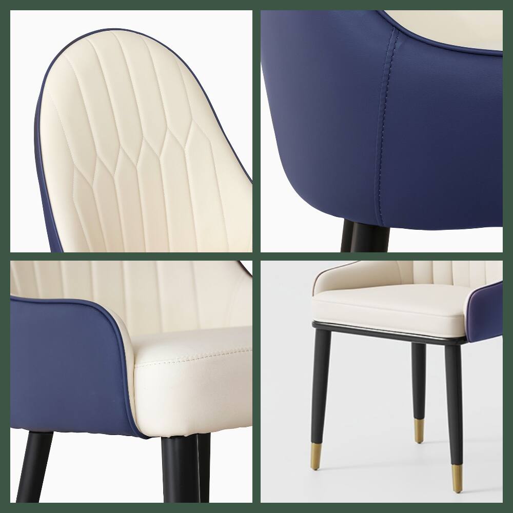 Alt View 3. POVISON - Modern Upholstered Dining Chairs Set of 2, Leather Dining Chairs with Arms, Breakfast Table Chairs, Navy Blue - Gray & Beige PU Leather.