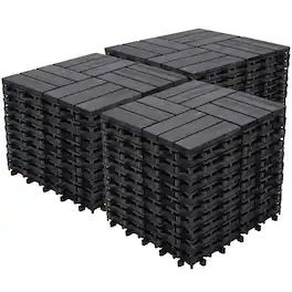 Bliss Hammocks - Bliss Outdoors Hardwood 12-Slat Interlock Wood Deck Tiles, Aged Black, Set of 30 - Aged Black Wood