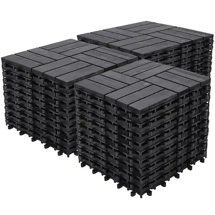 Front. Bliss Hammocks - Bliss Outdoors Hardwood 12-Slat Interlock Wood Deck Tiles, Aged Black, Set of 30 - Aged Black Wood.