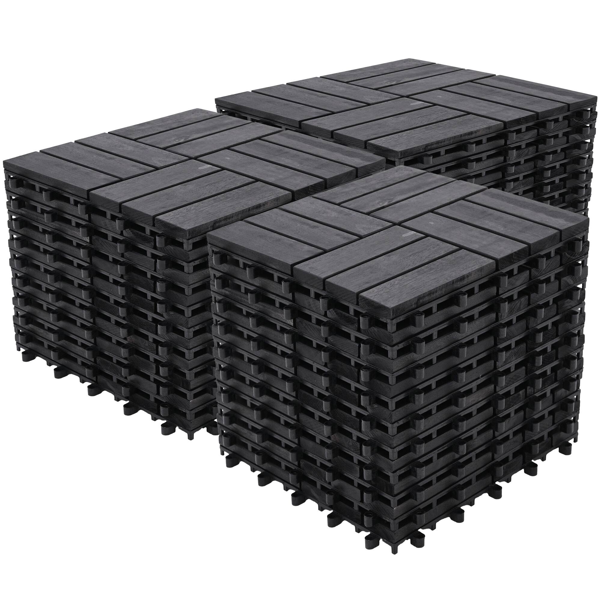 Front. Bliss Hammocks - Bliss Outdoors Hardwood 12-Slat Interlock Wood Deck Tiles, Aged Black, Set of 30 - Aged Black Wood.