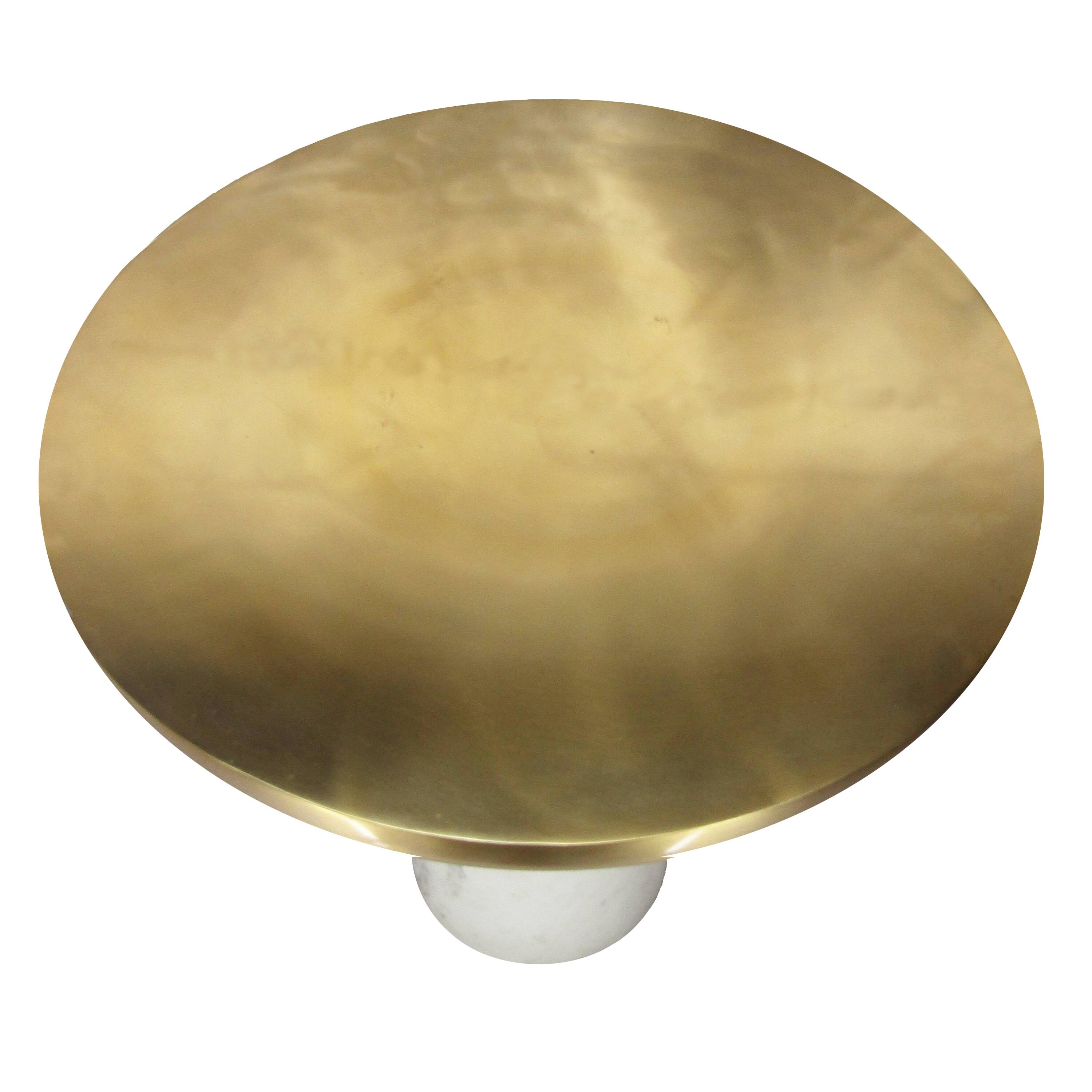 Alt View 3. Manhattan Lane - 17 Inch Round Brass Modern Accent End Table with Cylindrical Marble Base - Brass, White.